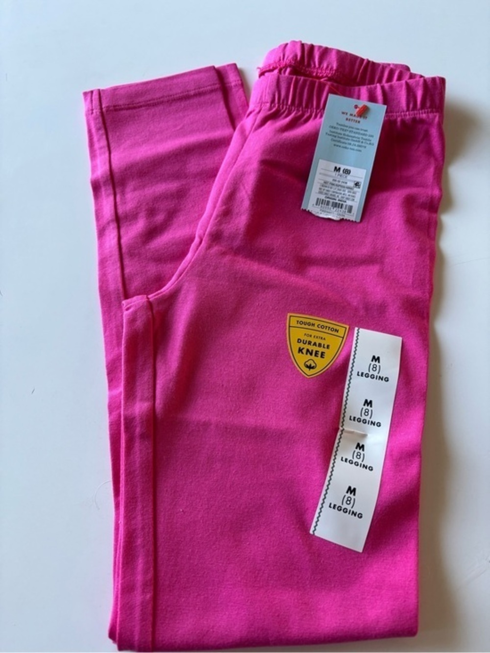 Girls' Pink Stretch Leggings - Durable Knee